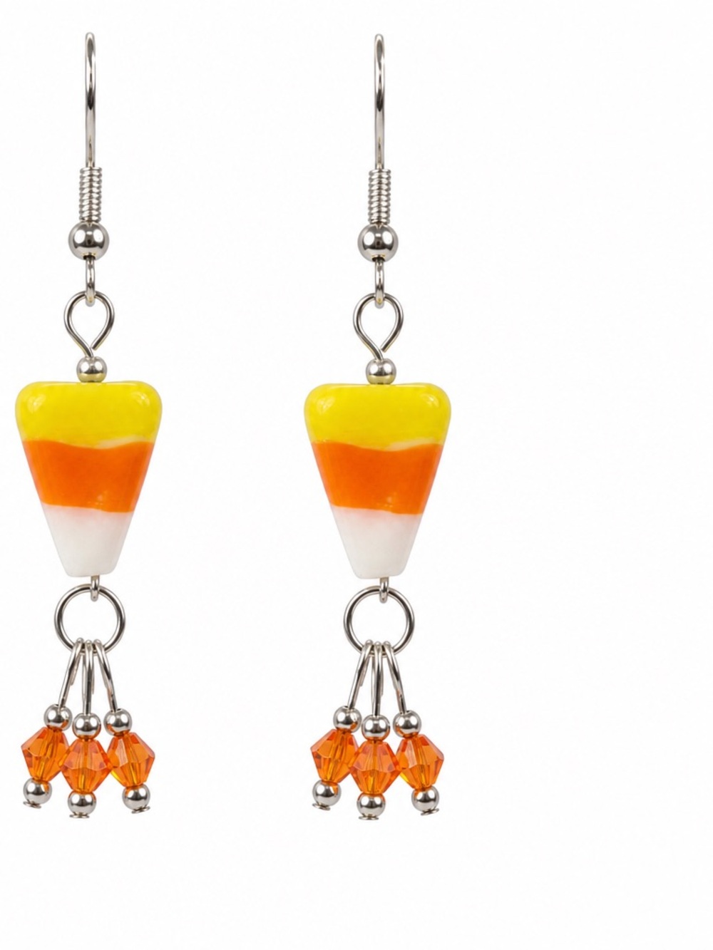 Glass Candy Corn with Swarovski Tangerine Aurora Borealis Crystal Beads